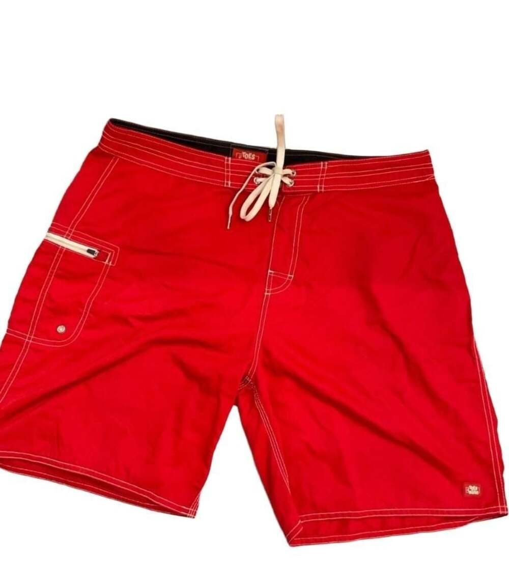 Toes On The Nose Mens Board Shorts Red Surf Swim Trunks Size 36